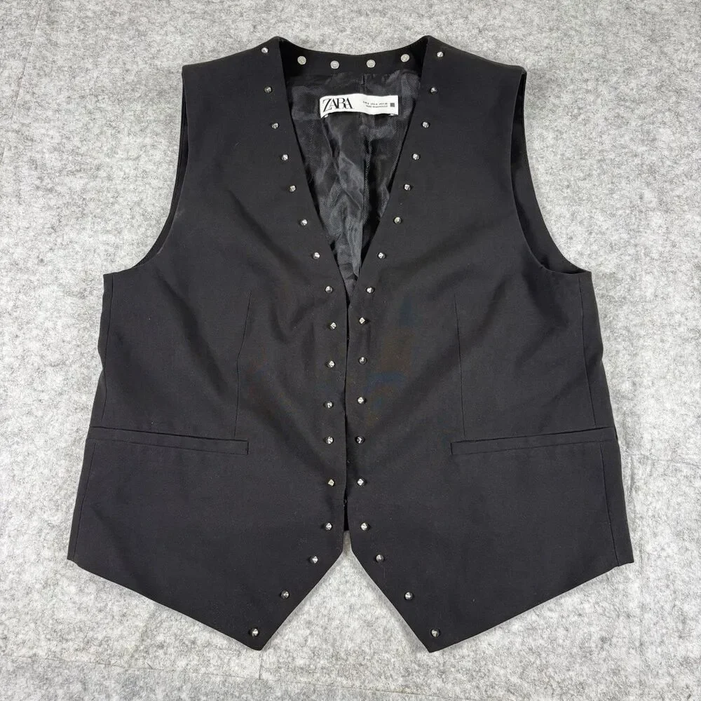Zara Womens Small Studded Black Suit Vest w/ Clasp Closure Made in Morocco EUC